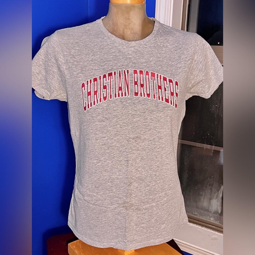 Vintage Christian Brothers University Ladies tee. Size L slim fit. Heather gray